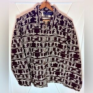 Jane Ashley Navajo Aztec Print Chore Jacket Size Medium Black & White w/ Silver